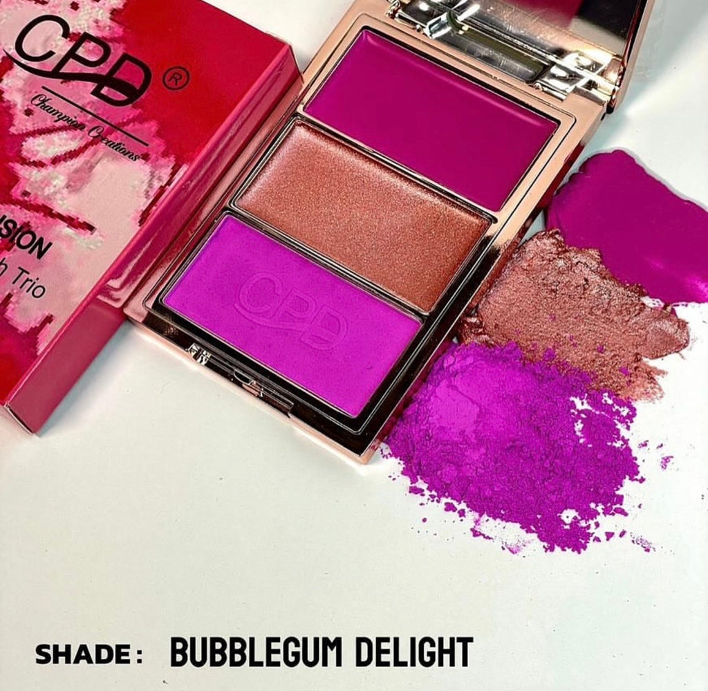CPD Cheek Fusion Multi-Finish Blush Trio (Matte, Shimmer Cream & Cream Blush Compact with Mirror)
