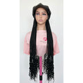 RTW Wig: Long Black Braids With Wavy Tips In Black Premium Face Cap