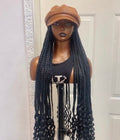 RTW Wig: Black Braids With Wavy Tips In Light Brown Premium Face Cap