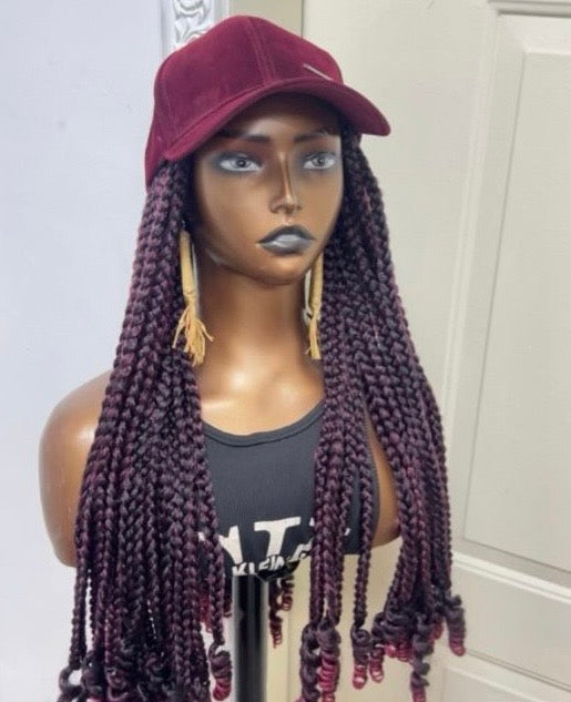 RTW Wig: Wine Boss Chic Braids With Curly Tips In Wine Face Cap