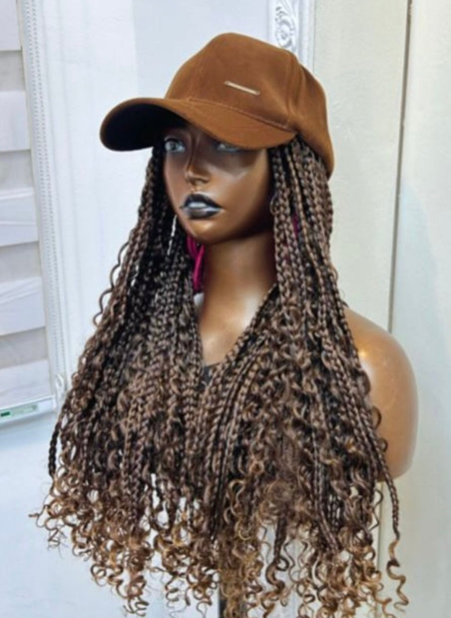 RTW Wig: Medium Length Brown Boho Braids In Brown Face Cap