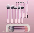 13-Piece Light Pink Travel Makeup Brush Set with Clear Pouch | Soft Synthetic Face & Eye Brushes