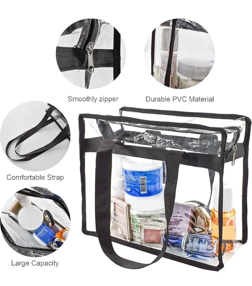 Large Clear PVC Makeup Bag with Zipper & Handles | Transparent Organizer Tote for Cosmetics, Travel & Events