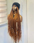 RTW Wig: Golden Brown Braids With Wavy Tips in Black Beanie