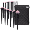 18-Piece Luxury Black & Pink Gradient Makeup Brush Set with Pouch | Professional Soft Synthetic Fiber Face & Eye Brushes