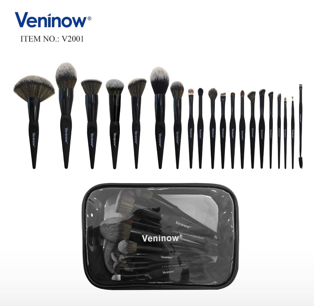 Veninow 20-Piece Professional Makeup Brush Set + Travel Bag