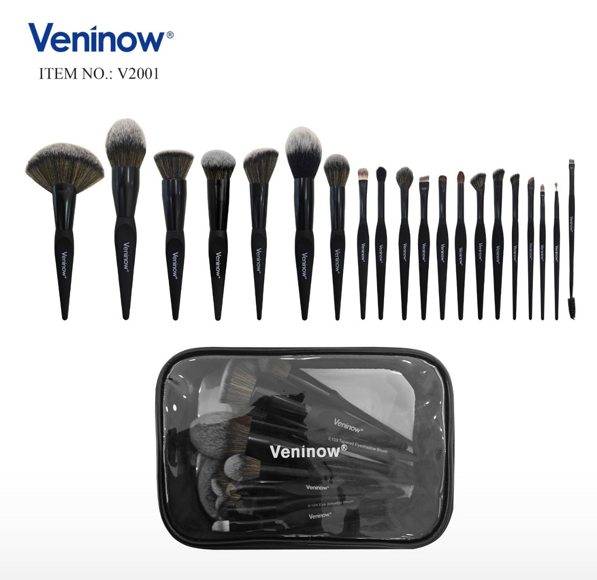 Veninow 20-Piece Professional Makeup Brush Set + Travel Bag