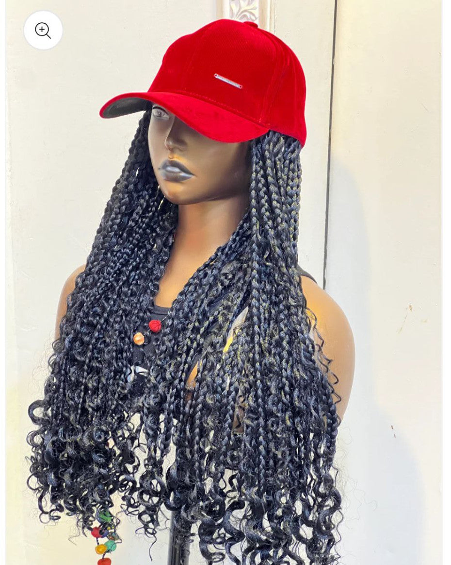 RTW Wig: Medium Black Boho Braids In Red Cap