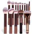 15-Piece Luxury Brown & Nude Makeup Brush Set | Professional Soft Synthetic Fiber Face & Eye Brushes