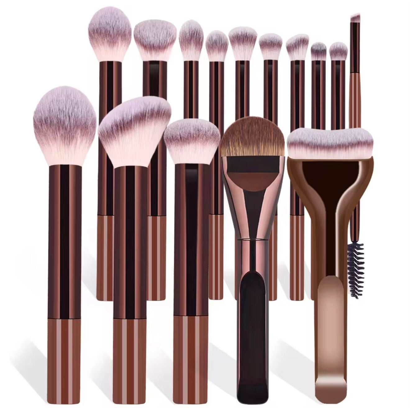 15-Piece Luxury Brown & Nude Makeup Brush Set | Professional Soft Synthetic Fiber Face & Eye Brushes