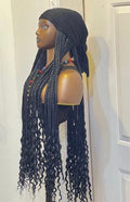RTW Wig: Black Braids With Wavy Tips in Black Scarf