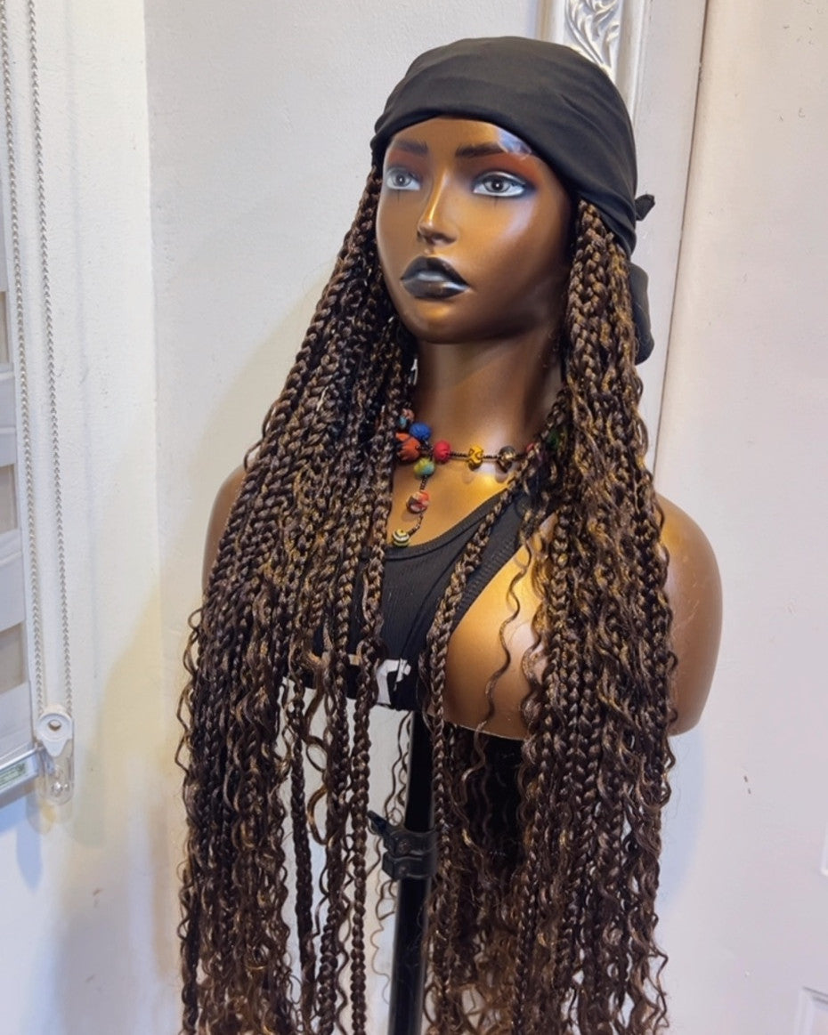 RTW Wig: Brown Boho Braids In Black Scarf