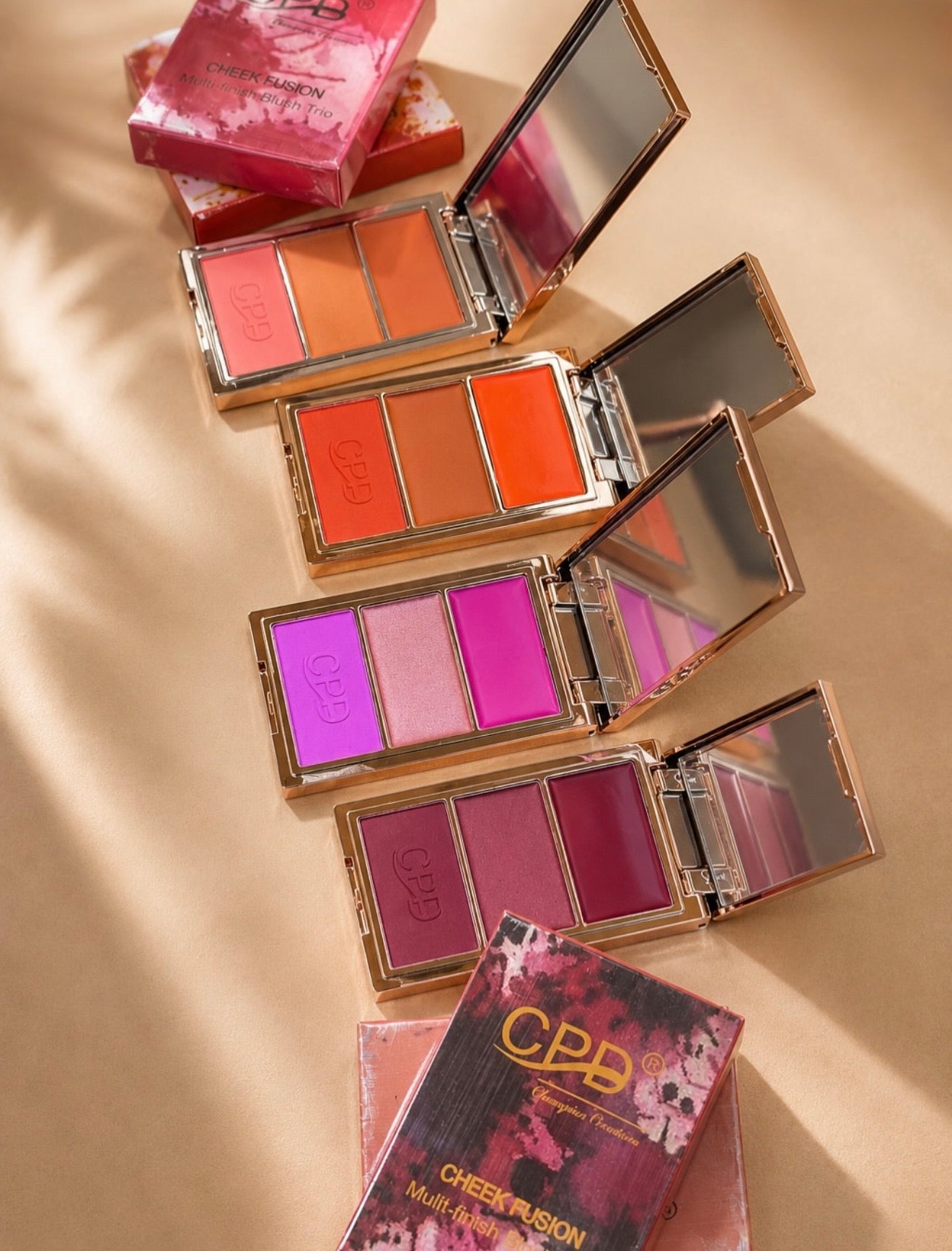 CPD Cheek Fusion Multi-Finish Blush Trio (Matte, Shimmer Cream & Cream Blush Compact with Mirror)