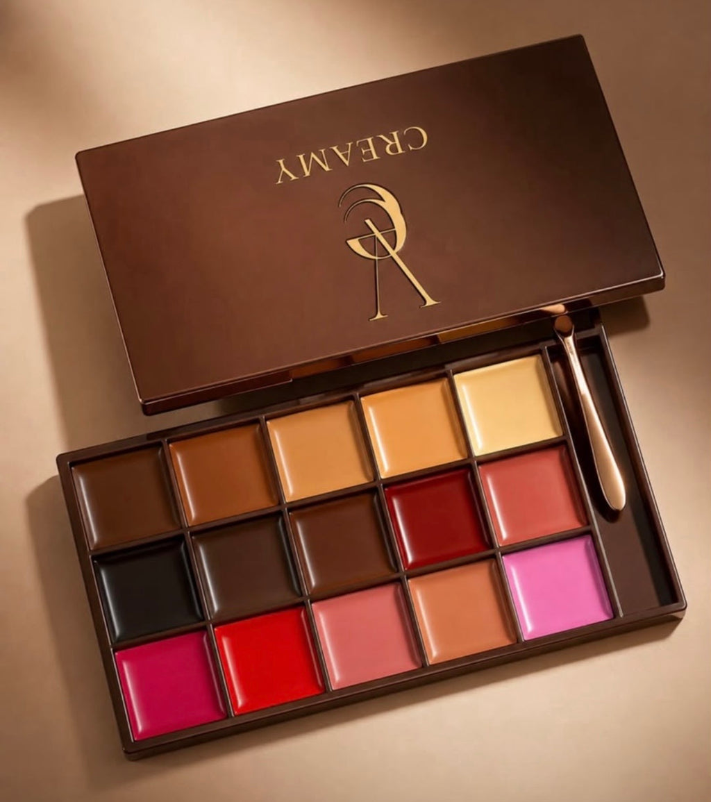 Vee Beauty Creamy 15-Color Multi-Use Palette (Foundation, Concealer, Cream Blush, Contour & Lipstick)