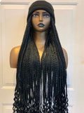 RTW Wig: Black Braids With Wavy Tips in Black Beanie