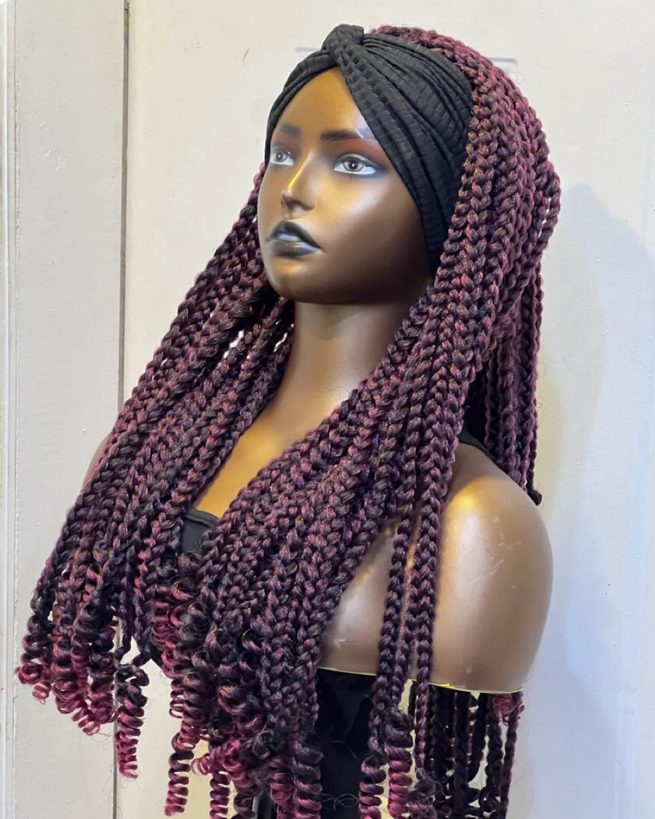 RTW Wig: Big Wine Braids With Curly Tips In Black Band