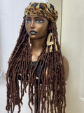 RTW Wig: Brown Butterfly Locs In Leopard Skin Scarf