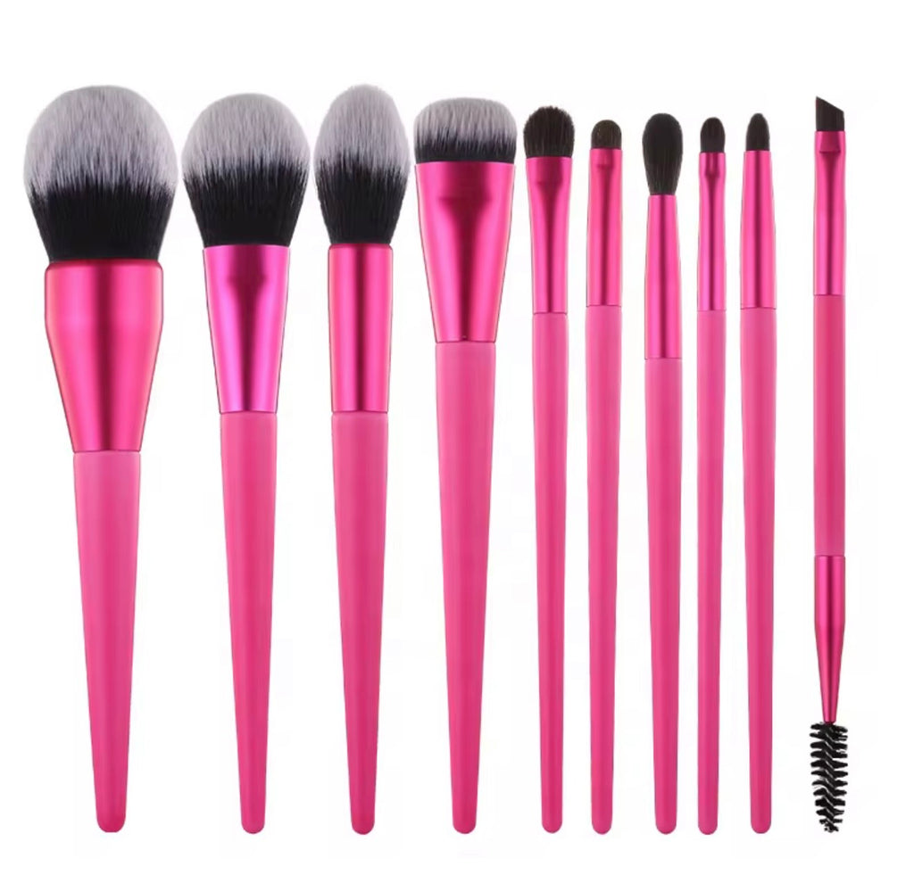 10-Piece Rose Pink Professional Makeup Brush Set with Pouch | Soft Synthetic Brushes for Face & Eyes
