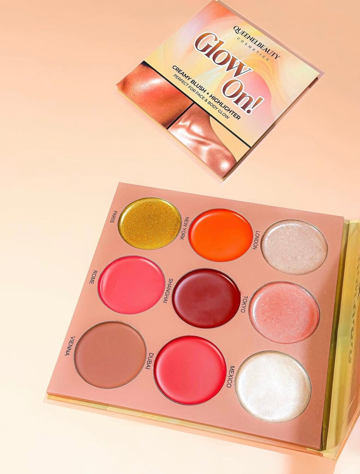 Queenel Beauty Glow On! 9-Color Creamy Blush & Highlighter Palette