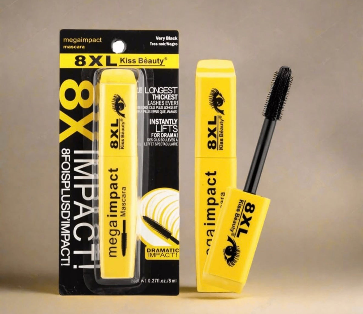 Kiss Beauty Mega Impact 8XL Mascara (Dramatic Volume & Length, Very Black)