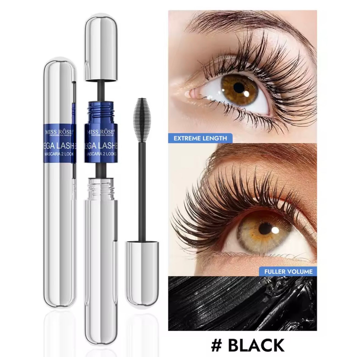 Miss Rose Mega Lashes 2-in-1 Ultra-Lengthening & Volumizing Mascara