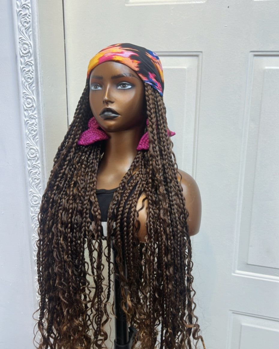 RTW Wig: Brown Boho Braids In Multicolored Scarf