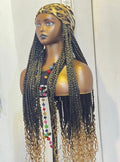 RTW Wig: Mixed Brown & Gold Braids In Leopard Skin Scarf