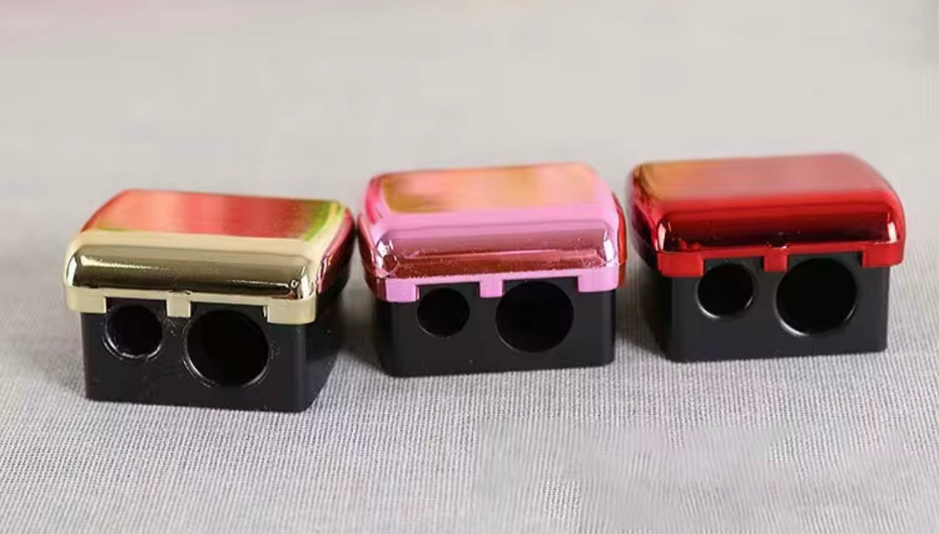 Dual-Hole Cosmetic Pencil Sharpener with Chrome Lid