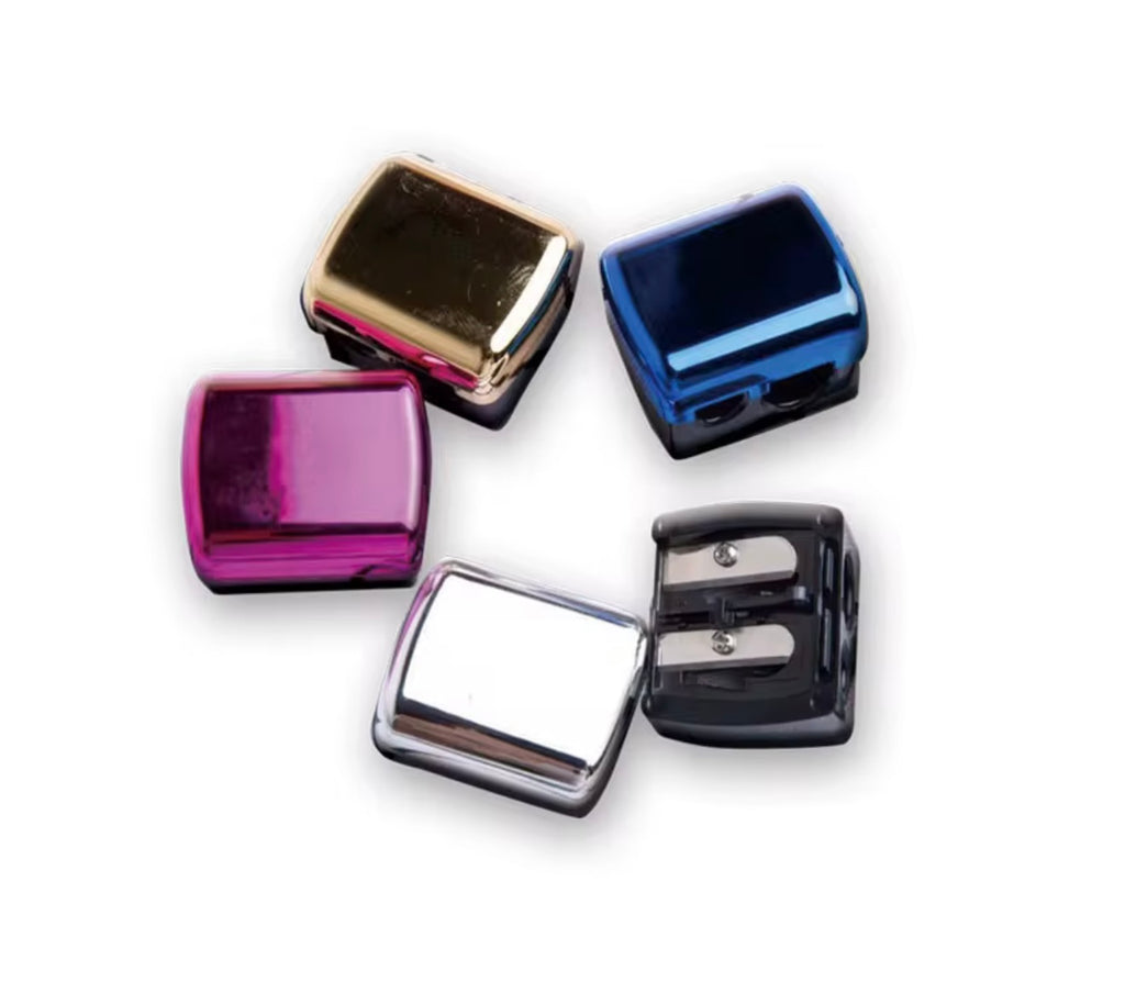 Dual-Hole Cosmetic Pencil Sharpener with Chrome Lid