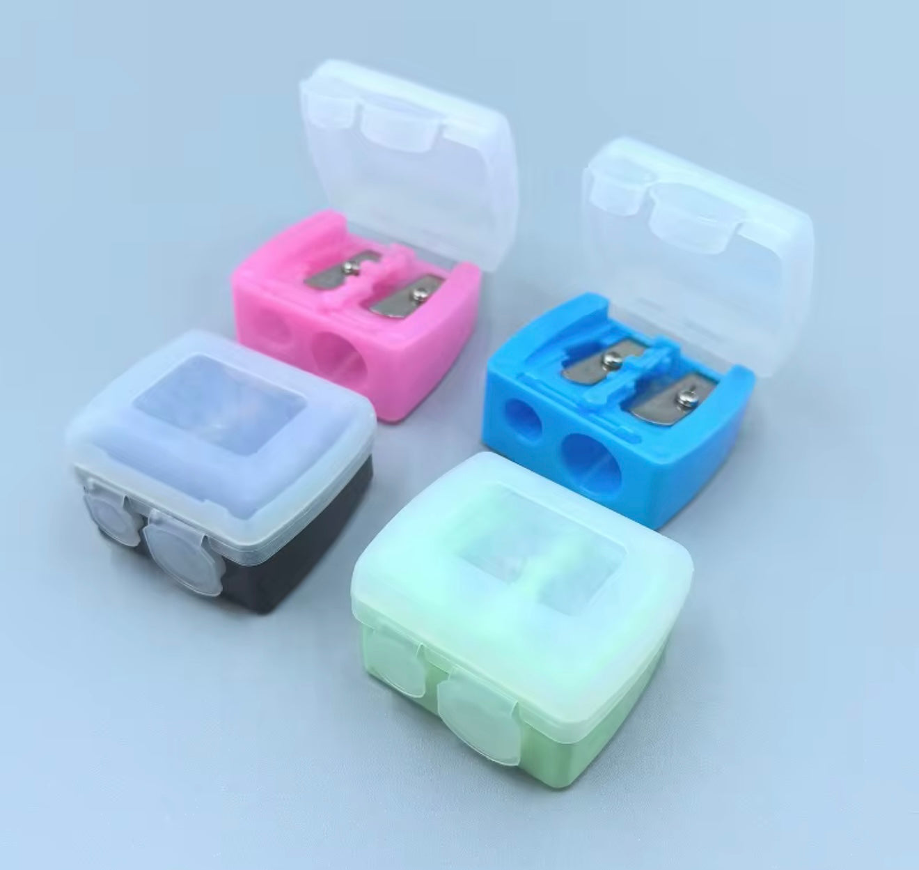Dual-Hole Cosmetic Pencil Sharpener with White Cover