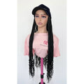 RTW Wig: Black Braids With Wavy Tips In Navy Blue Face Cap